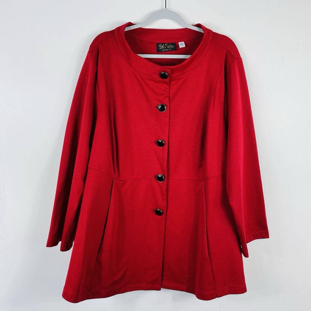 Bob Mackie Jacket 2X Red Ponte Knit Button Front Pockets A230966